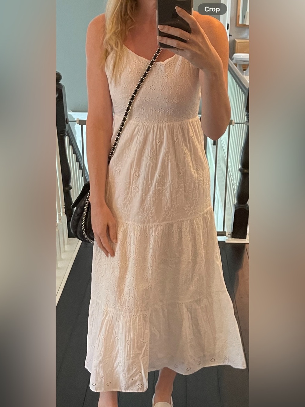 Women’s White Eyelet Maxi Dress with Crisscross Straps